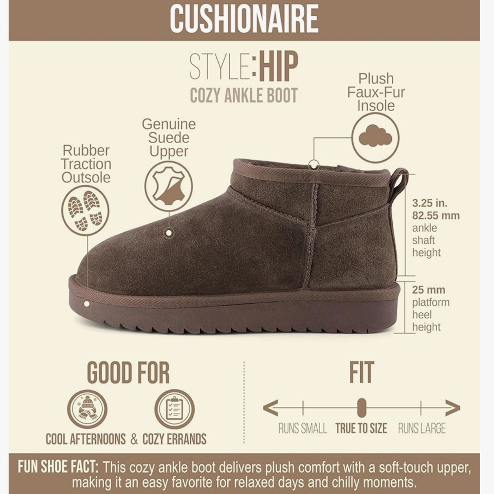 CUSHIONAIRE Genuine Suede Ankle Boots Taupe Faux Fur Size 9 - Picture 4 of 12